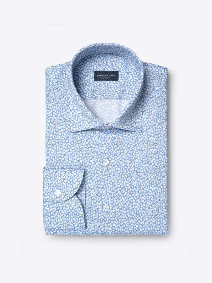Organic Light Blue and White Stretch Floral Micro Print 