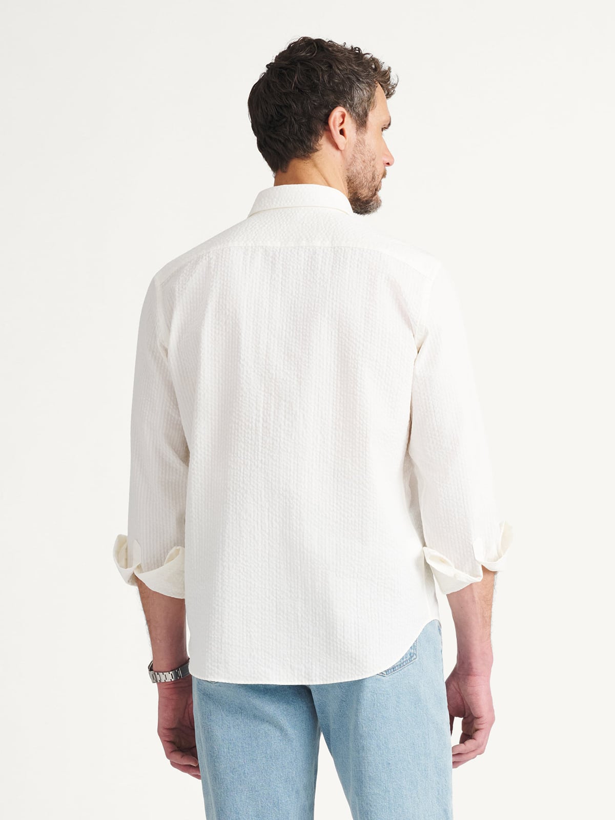 The Italian Wide Seersucker Casual Shirt in Off White