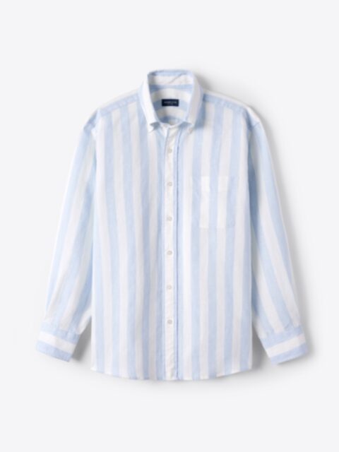 Shop Portuguese Light Blue Wide Stripe Linen