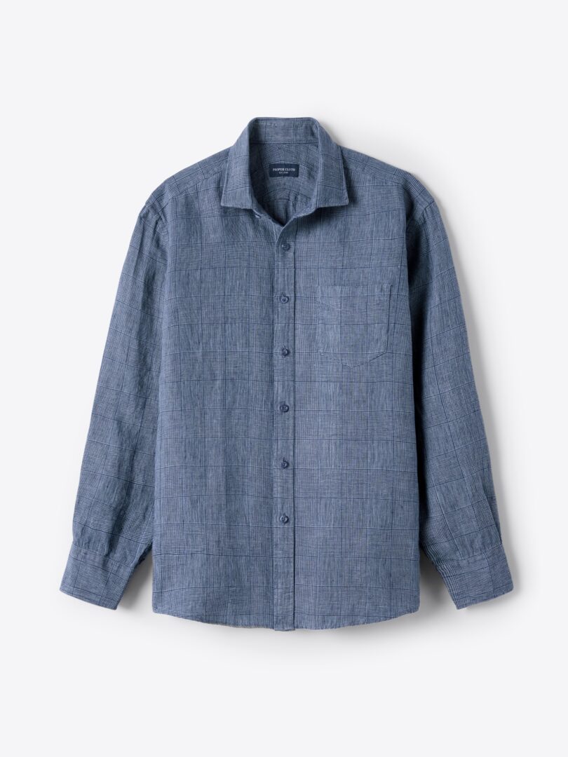 Positano Large Slate Glen Plaid Italian Linen Shirts by Proper Cloth