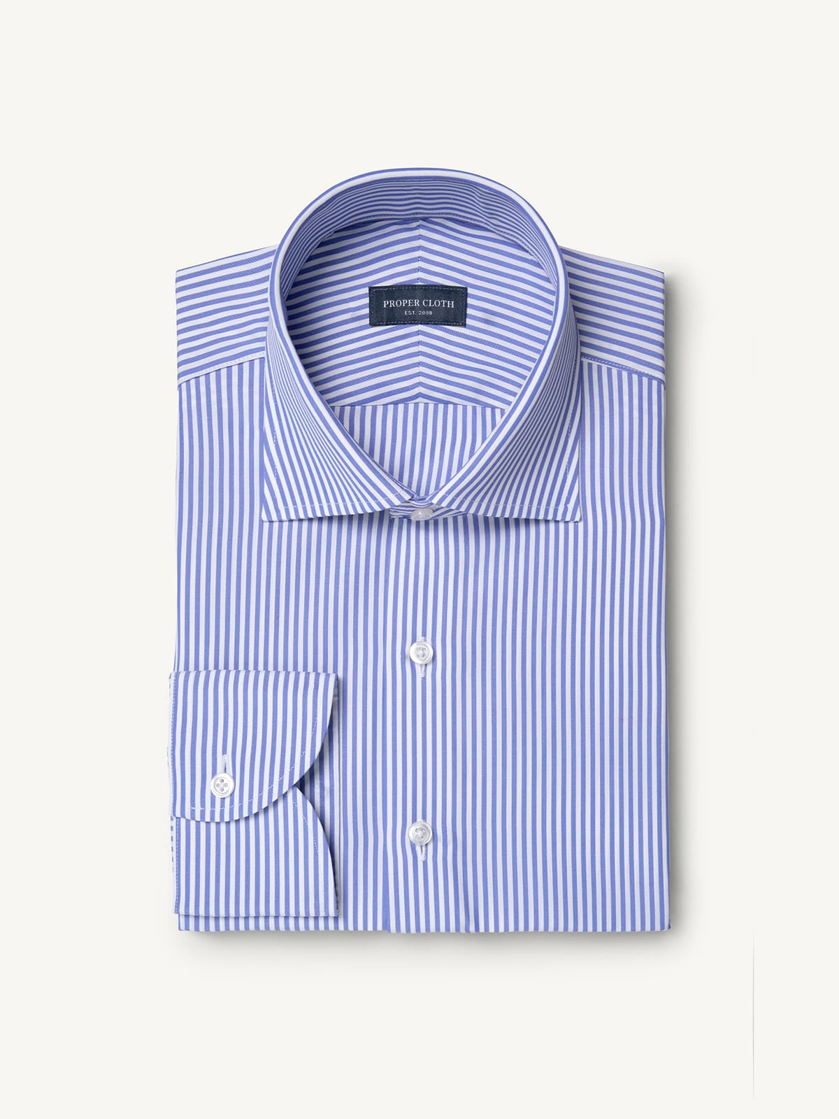 The Thomas Mason Broadcloth Dress Shirt in Blue Bengal Stripe