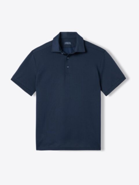 Carmel Navy Cotton and Tencel Pique Shirt by Proper Cloth