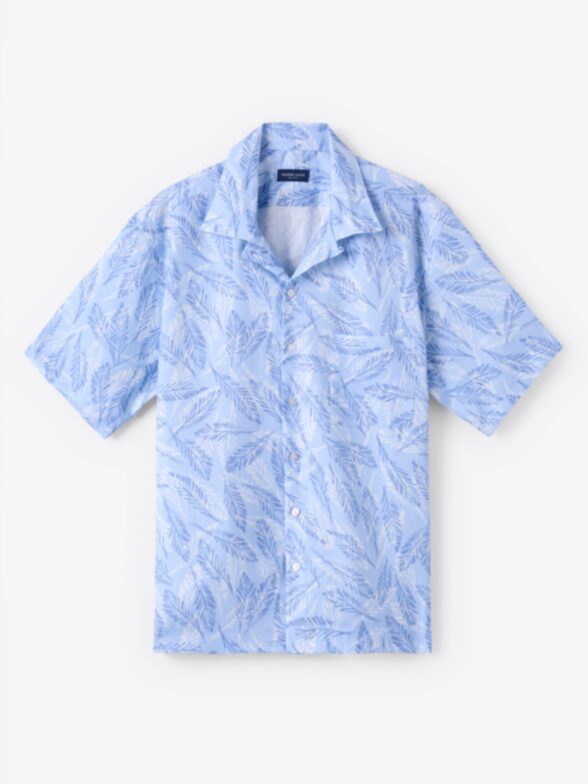 Thumb Photo of Albini Light Blue Linen Leaf Print
