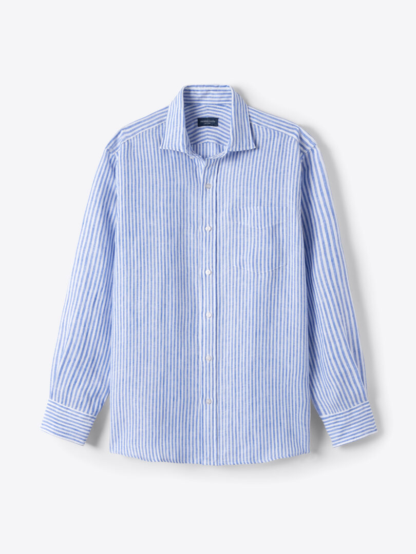 Baird McNutt Blue Irish Linen Stripe 