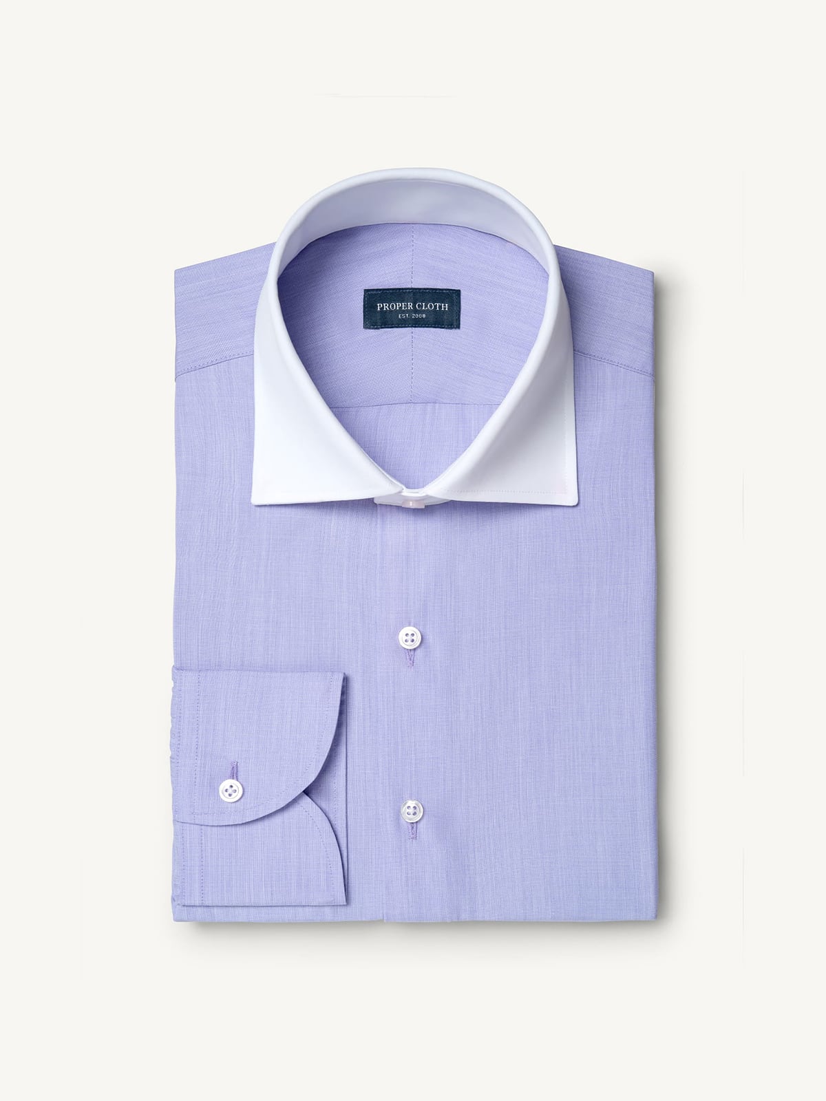 Proper Cloth Men's Stanton 120s Lavender End-on-End Contrast Collar Custom Dress Shirt - Pink, Size: 19, Regular, 100% Cotton Proper Cloth Men's Stanton 120s Lavender End-on-End Contrast Collar Custom Dress Shirt - Pink, Size: 19, Regular, 100% Cotton