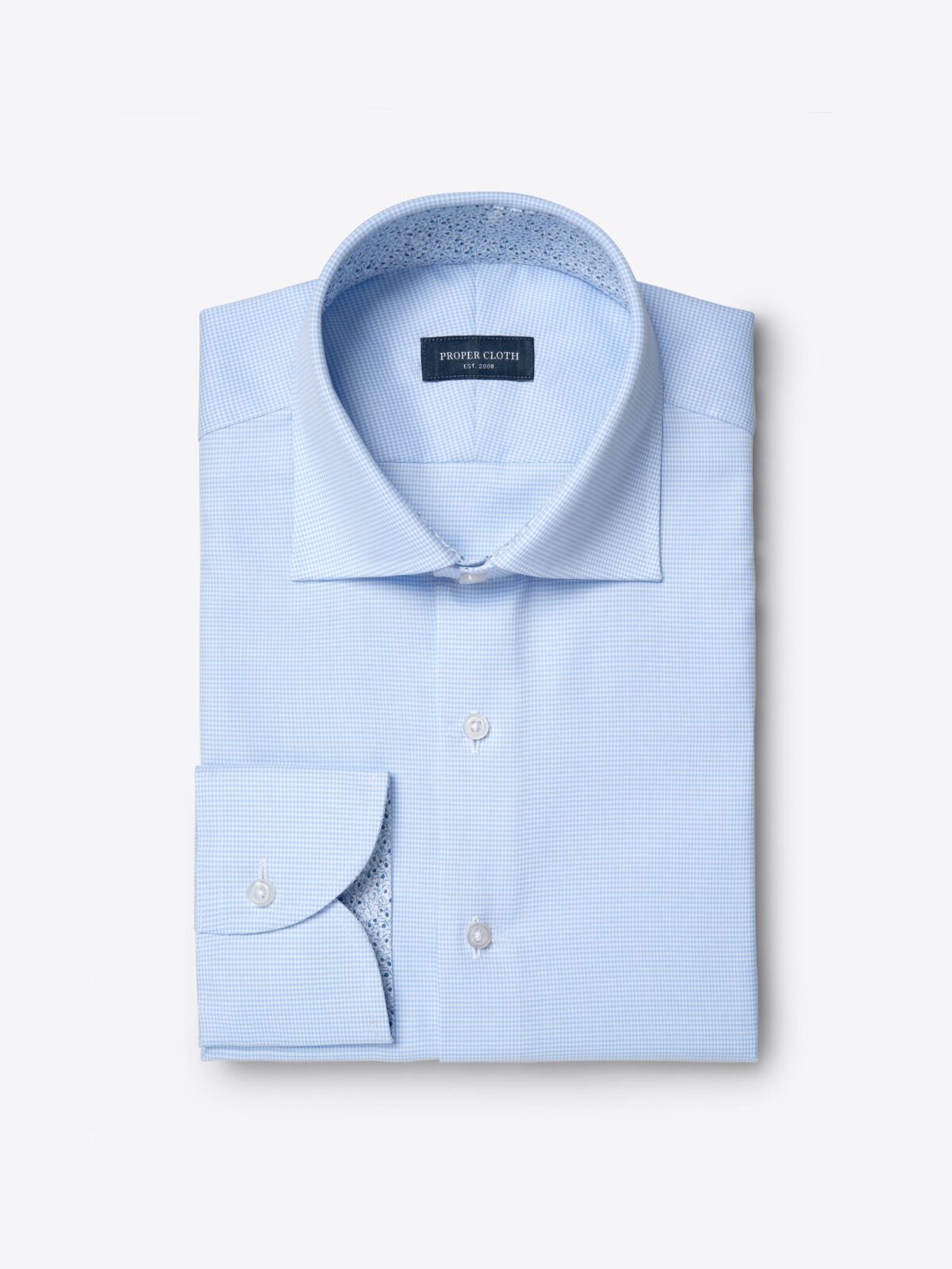 Mayfair Wrinkle-Resistant Light Blue Houndstooth Shirt by Proper Cloth