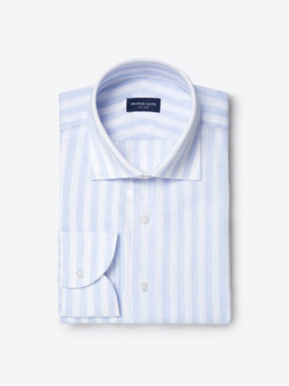 Baird McNutt Light Blue Wide Stripe Irish Linen Dress Shirt
