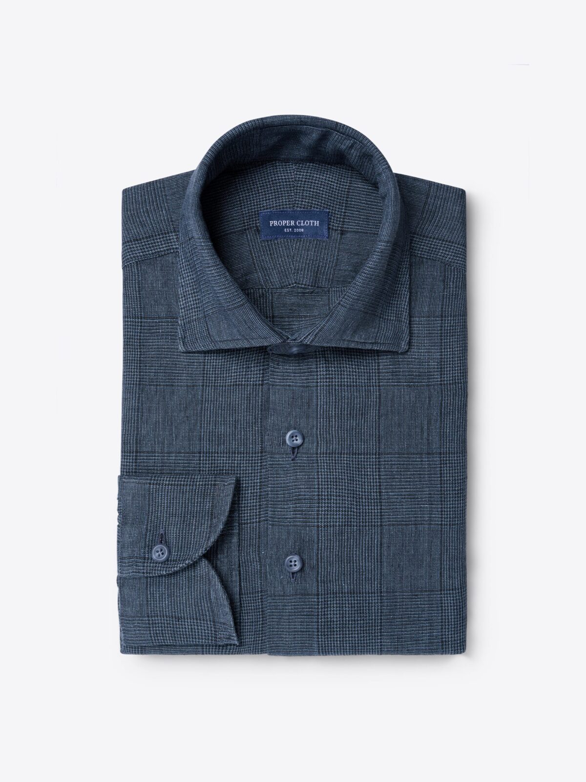 Positano Large Navy Glen Plaid Italian Linen Shirt by Proper Cloth