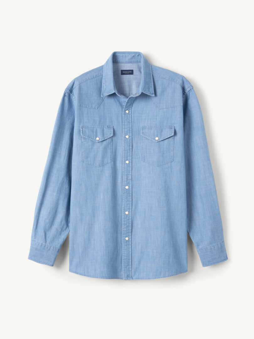 Men’s The Washed Italian Denim Western Shirt Thumb