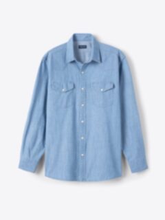 The Italian Denim Western Shirt in Light Wash Indigo Slub Denim