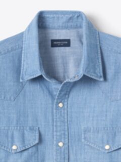 The Italian Denim Western Shirt in Light Wash Indigo Slub Denim