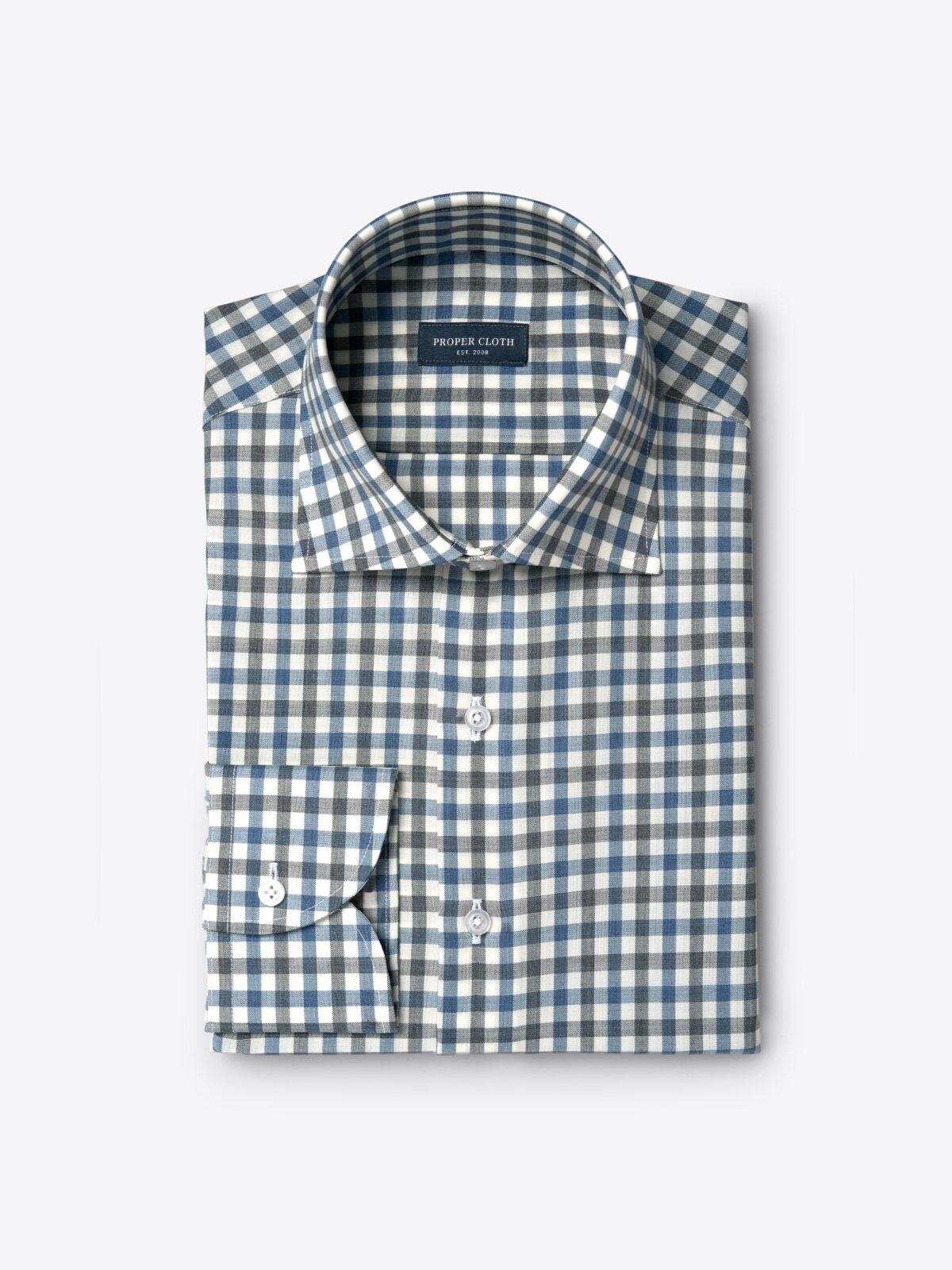 Reda Grey and Blue Melange Gingham Merino Wool Shirt by Proper Cloth