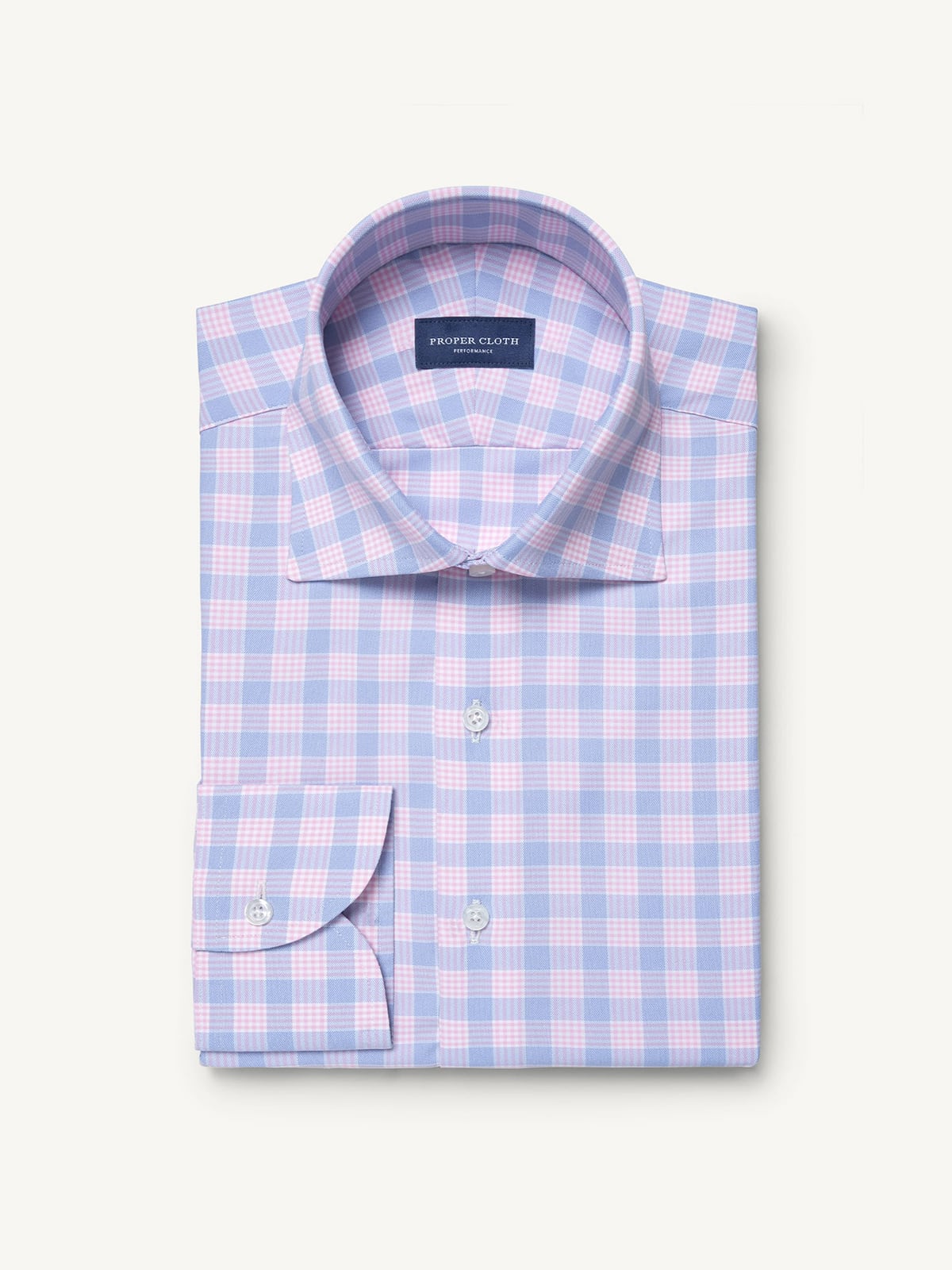 Proper Cloth Men's Blue and Pink Multi Check Lightweight Performance Dress Shirt - Blue, Size: 21, Big, Tall, Nylon