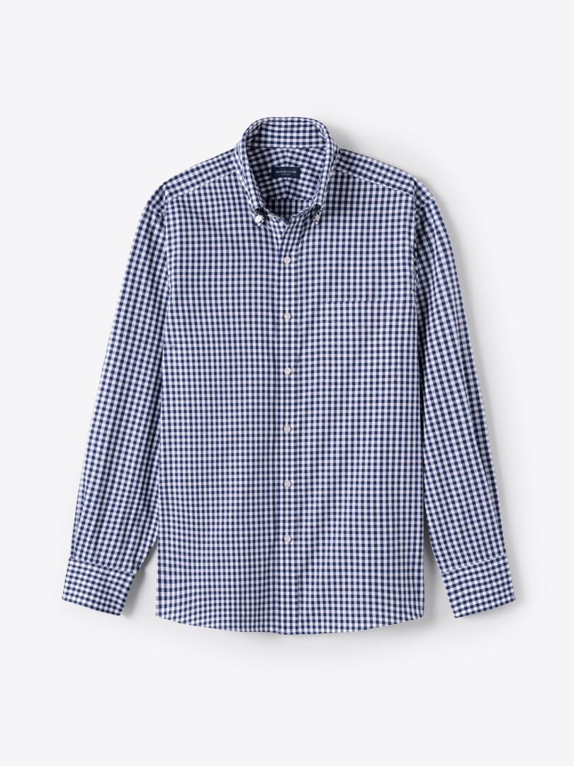 Dark Navy Medium Gingham Poplin Fitted Shirt 