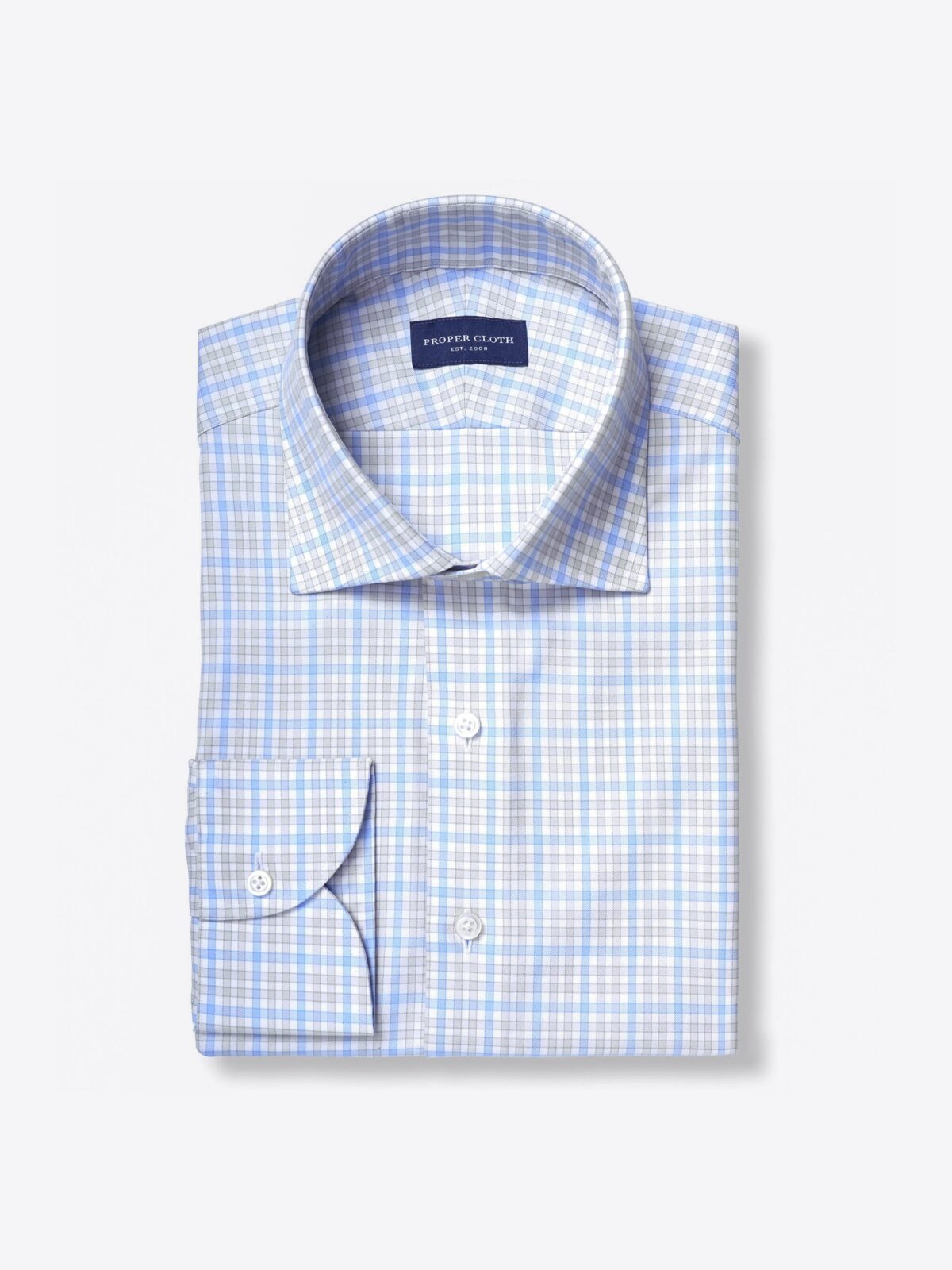 Thomas Mason WR Light Grey and Blue Multi Check Shirt by Proper Cloth