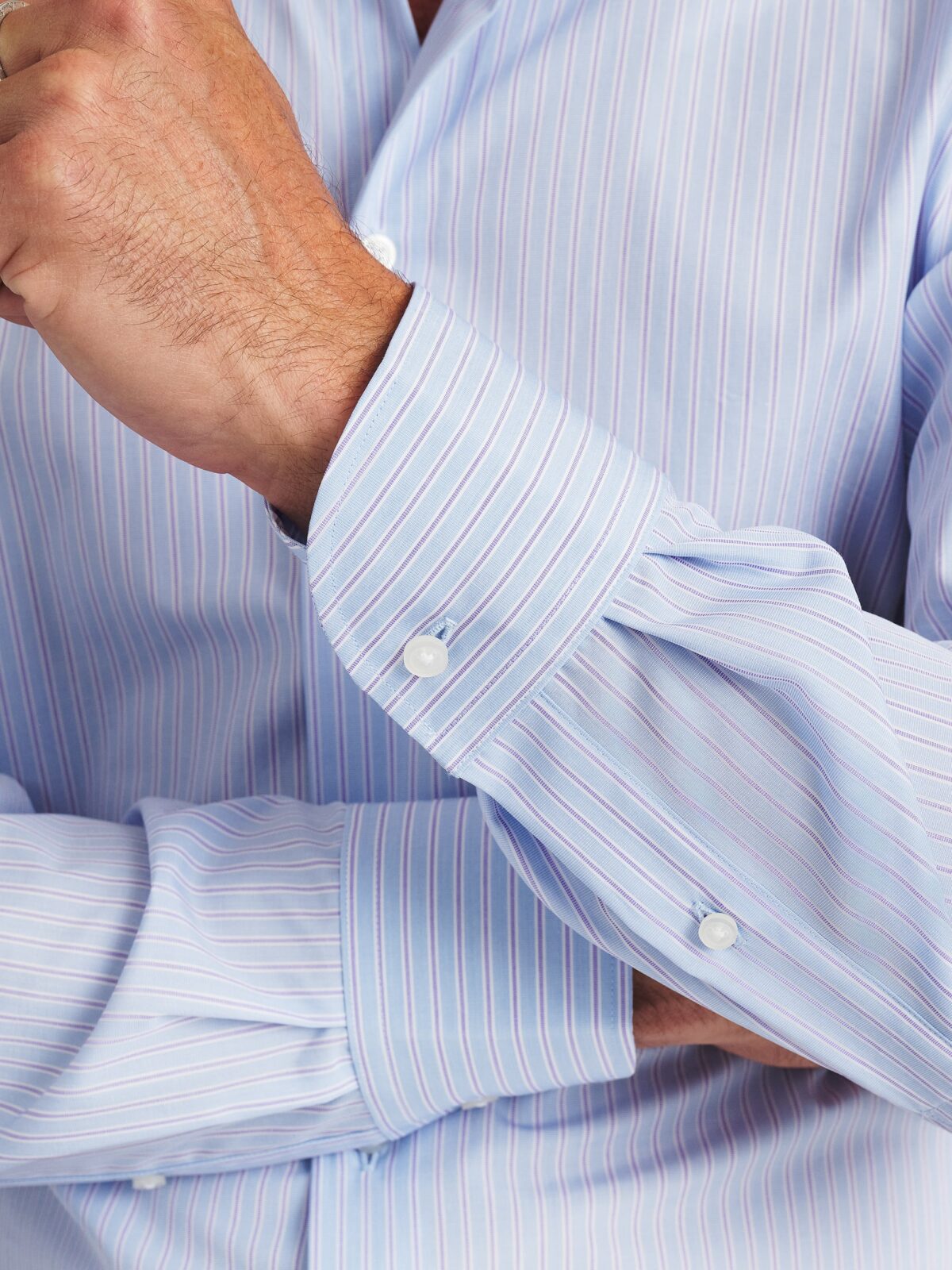 The Thomas Mason Luxury Broadcloth Shirt in Light Blue Alternating