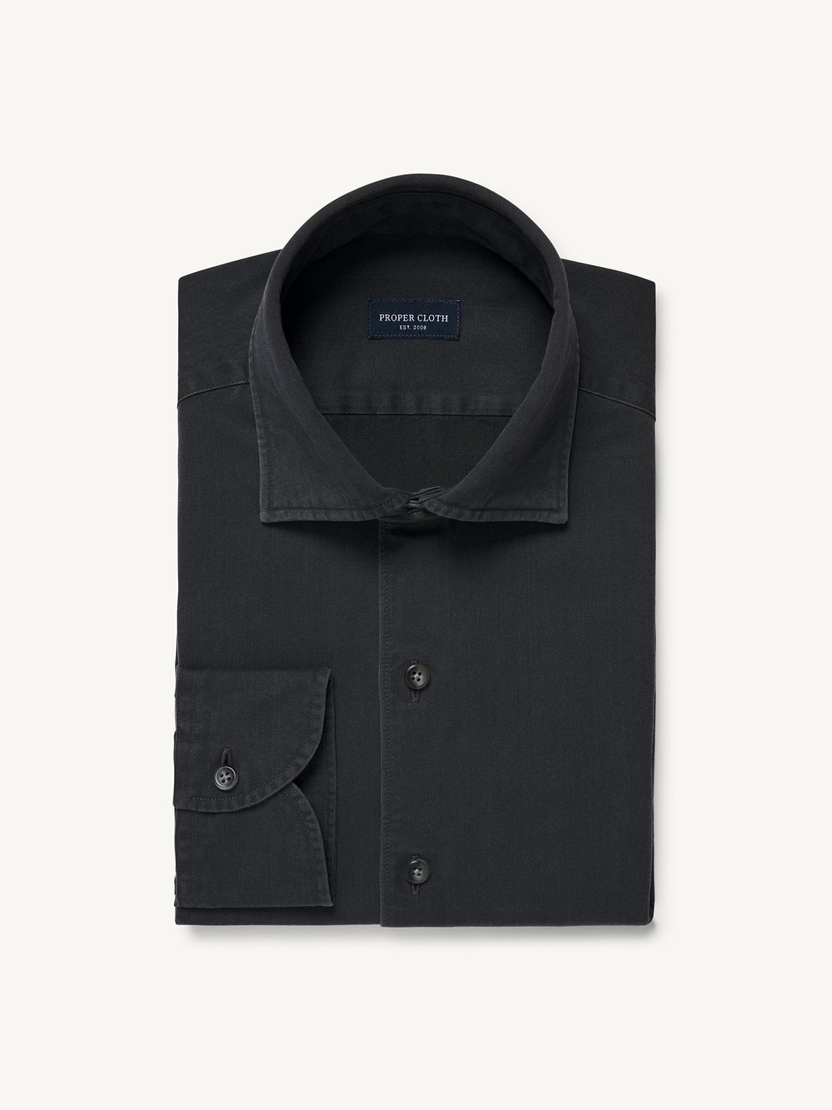 The Italian Washed Denim Dress Shirt in Black Denim