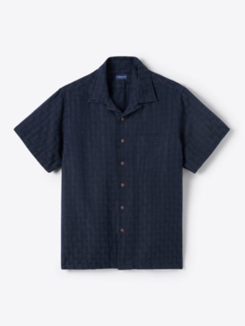 Shop Positano Navy Embroidered Italian Linen Blend