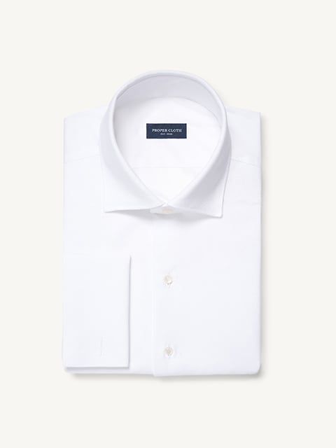 White Stretch Broadcloth Pique Tuxedo Shirt