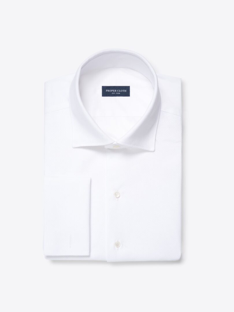 White Stretch Broadcloth Pique Tuxedo Shirt Product Image