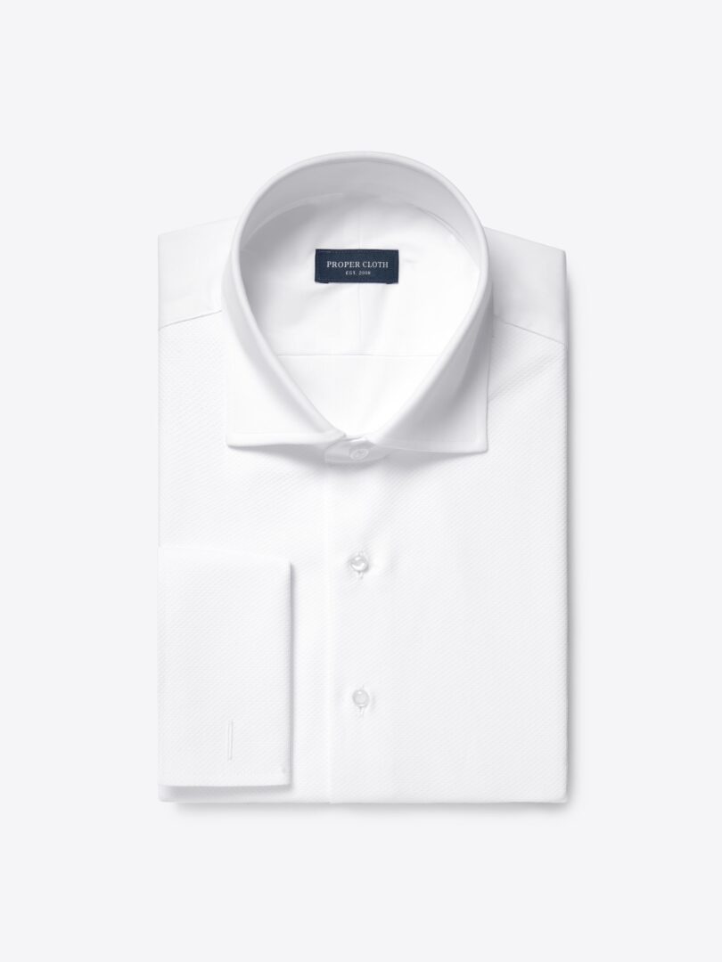 White Stretch Broadcloth Pique Tuxedo Shirt Product Image