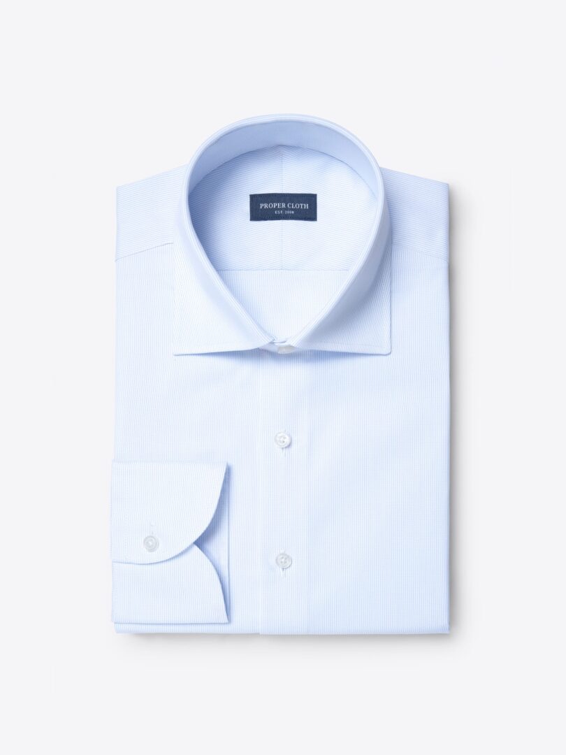 Thomas Mason Wrinkle-Resistant Light Blue Dobby Micro Grid 