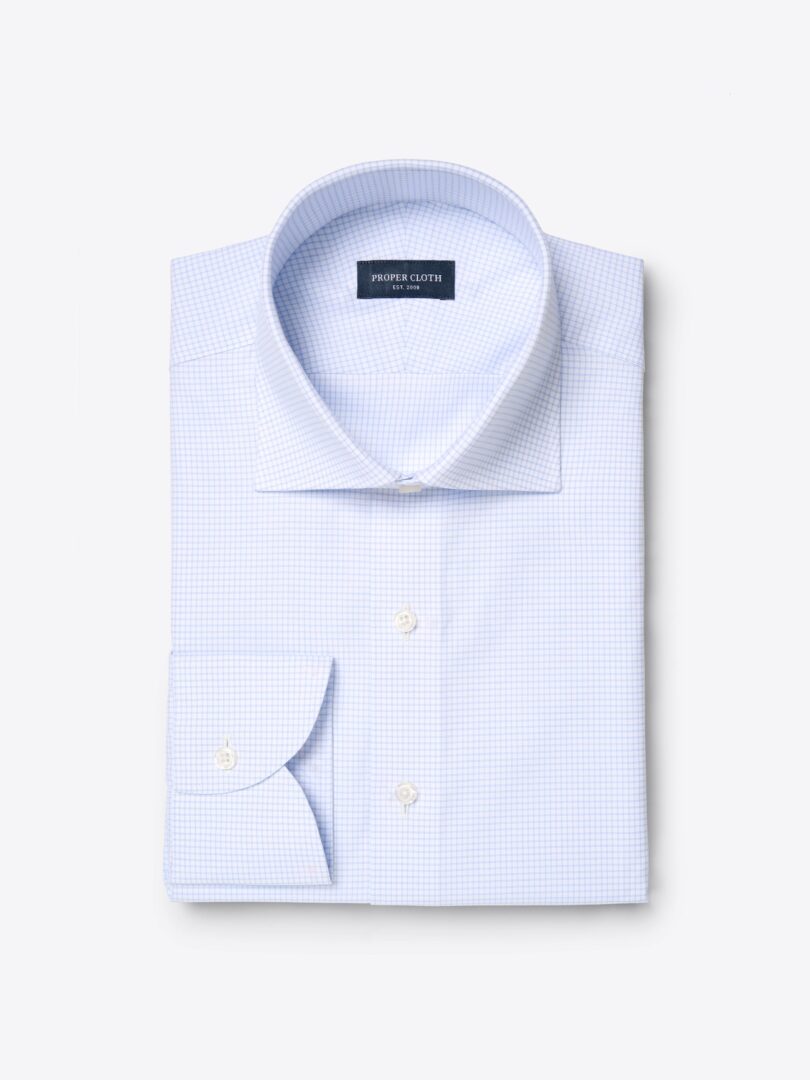 Thomas Mason Wrinkle-Resistant Light Blue Mini Grid Twill 