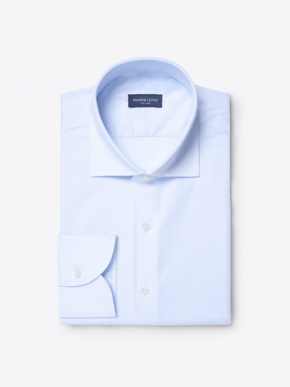 Albini Light Blue Pencil Stripe Performance Lyocell Stretch Twill Shirt ...