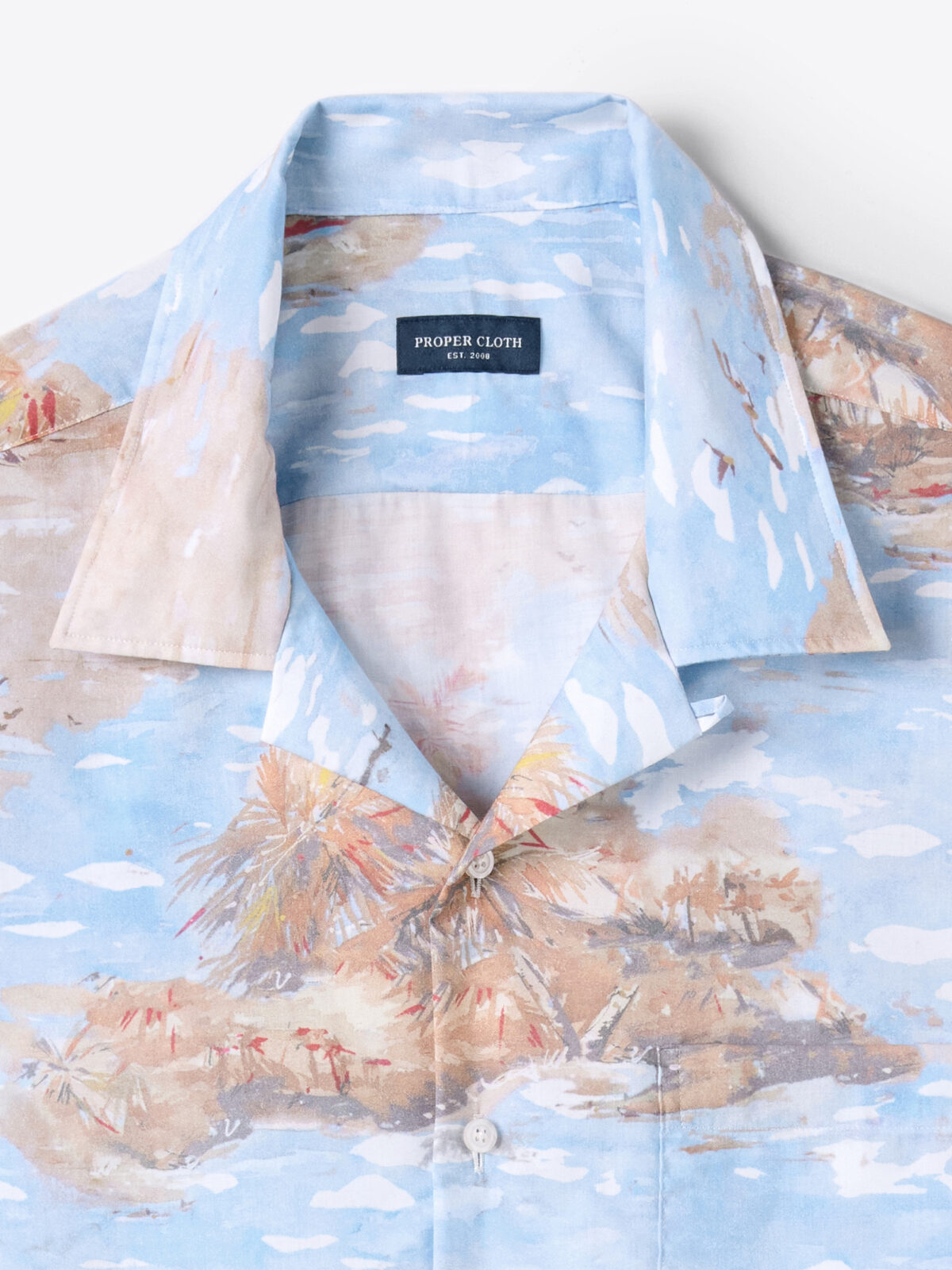 The Albini Tencel Blend Aloha Shirt in Light Blue Aloha Print