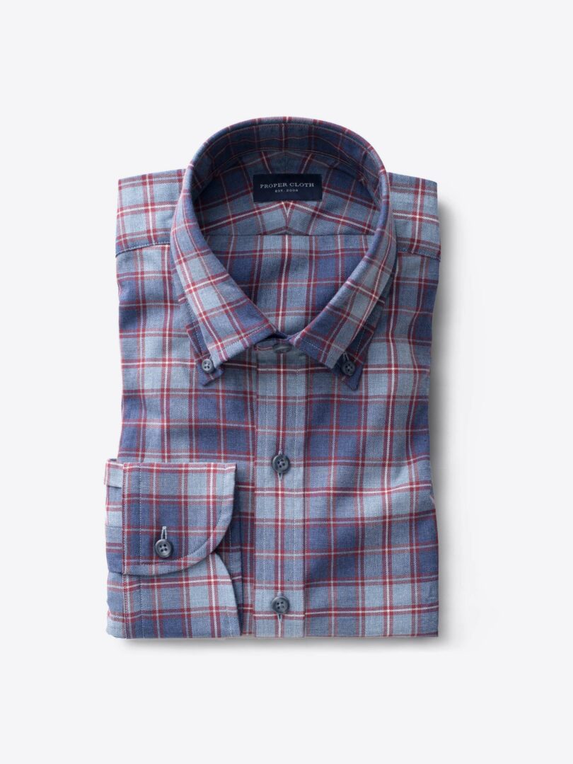 Red and Blue Melange Plaid Fitted Shirt 
