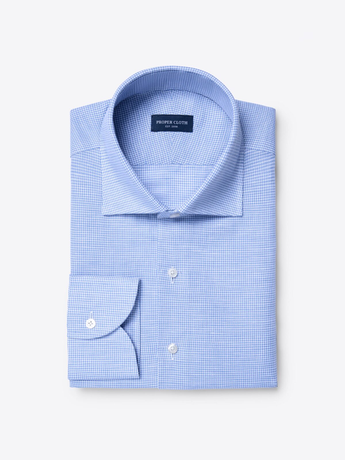 Blue Houndstooth Cotton and Linen Blend Shirt by Proper Cloth