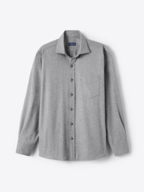 Canclini Grey Herringbone Beacon Flannel Tailor Made Shirt Shirt by Proper  Cloth