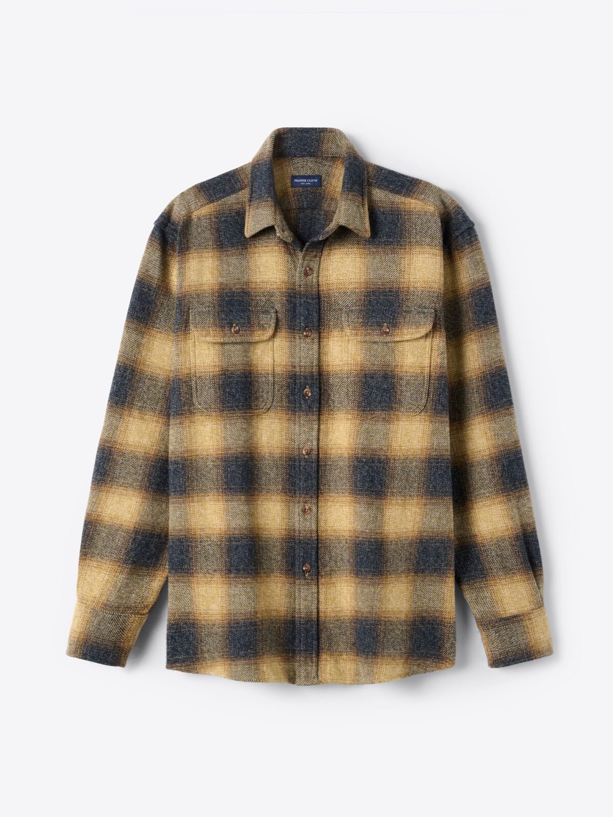 Japanese Gold and Grey Low Twist Ombre Plaid Shirt