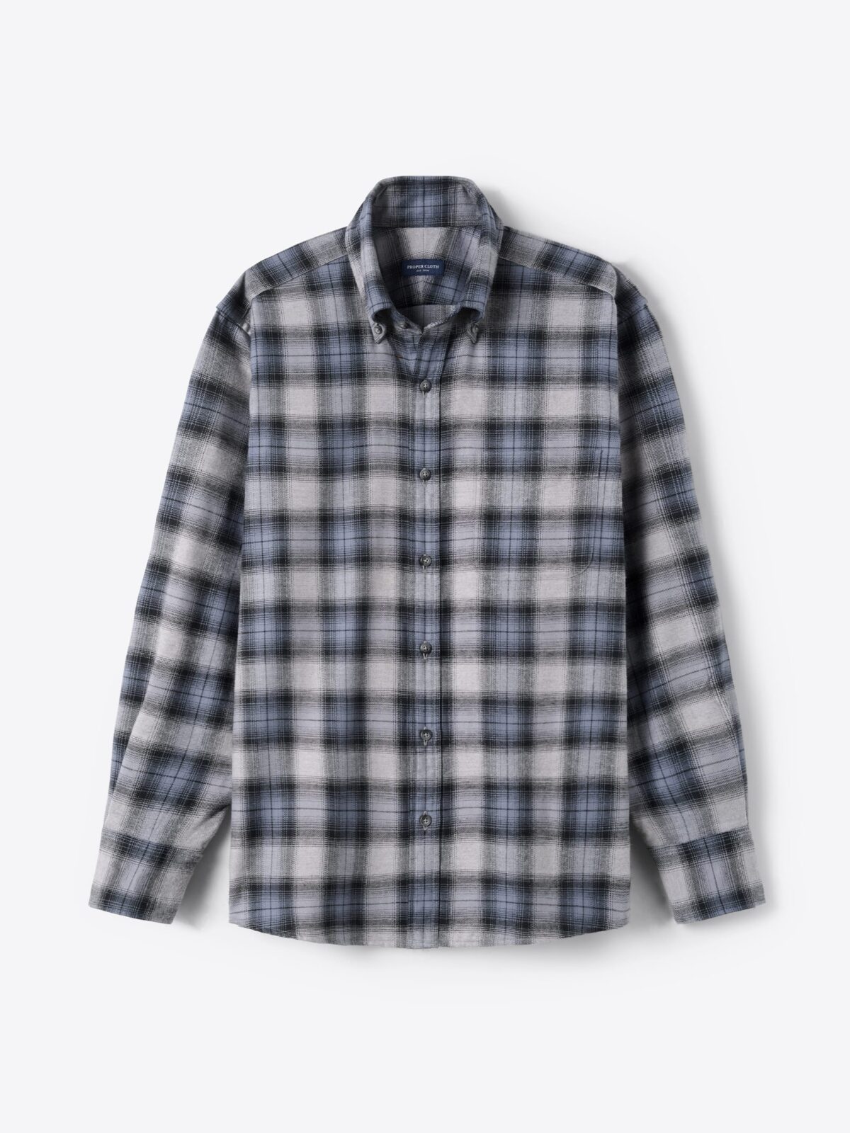 The Stowe Flannel Button Down in Slate and Grey Ombre Plaid