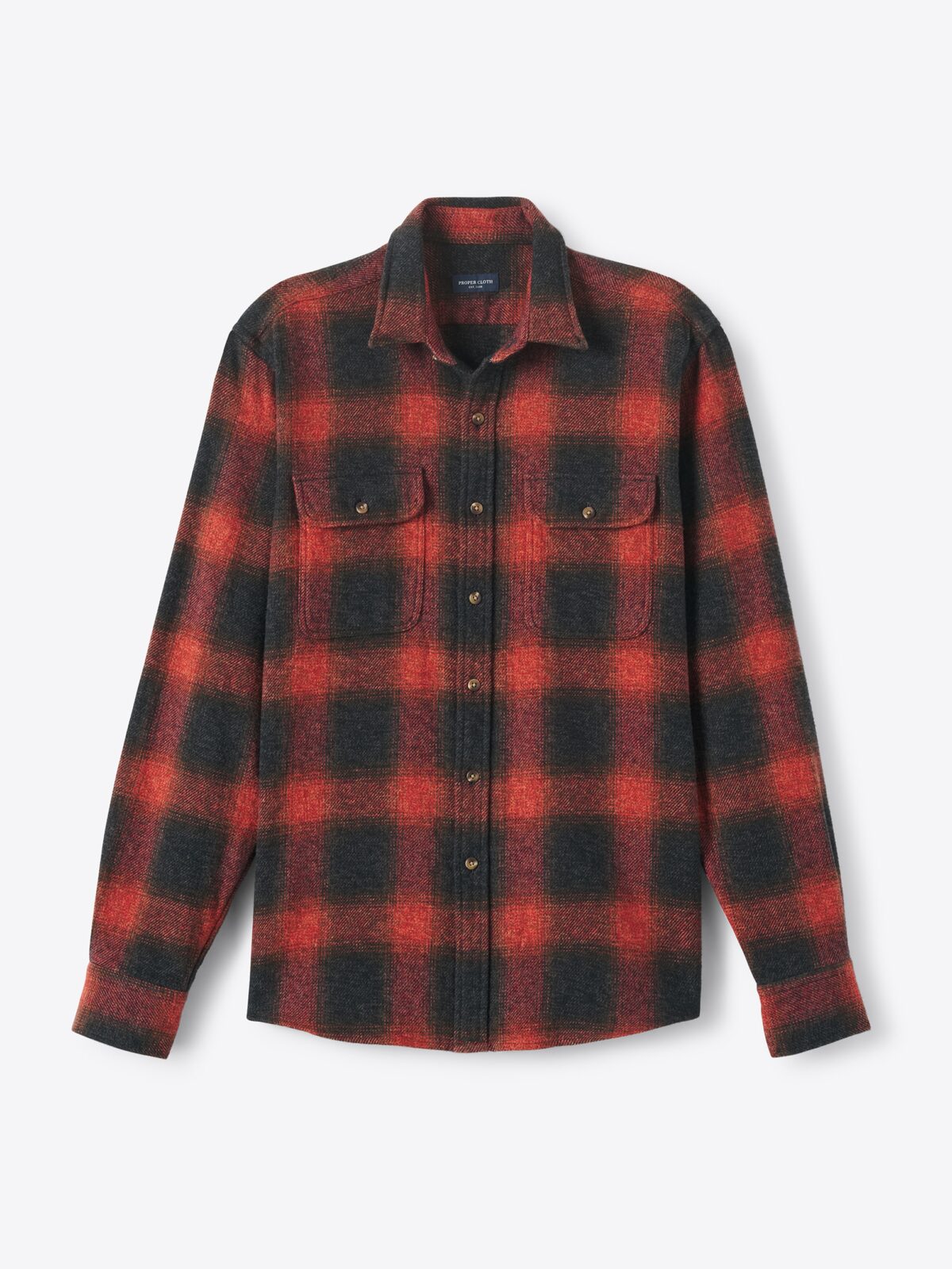 The Japanese Low Twist Shirt in Black and Red Ombre Plaid