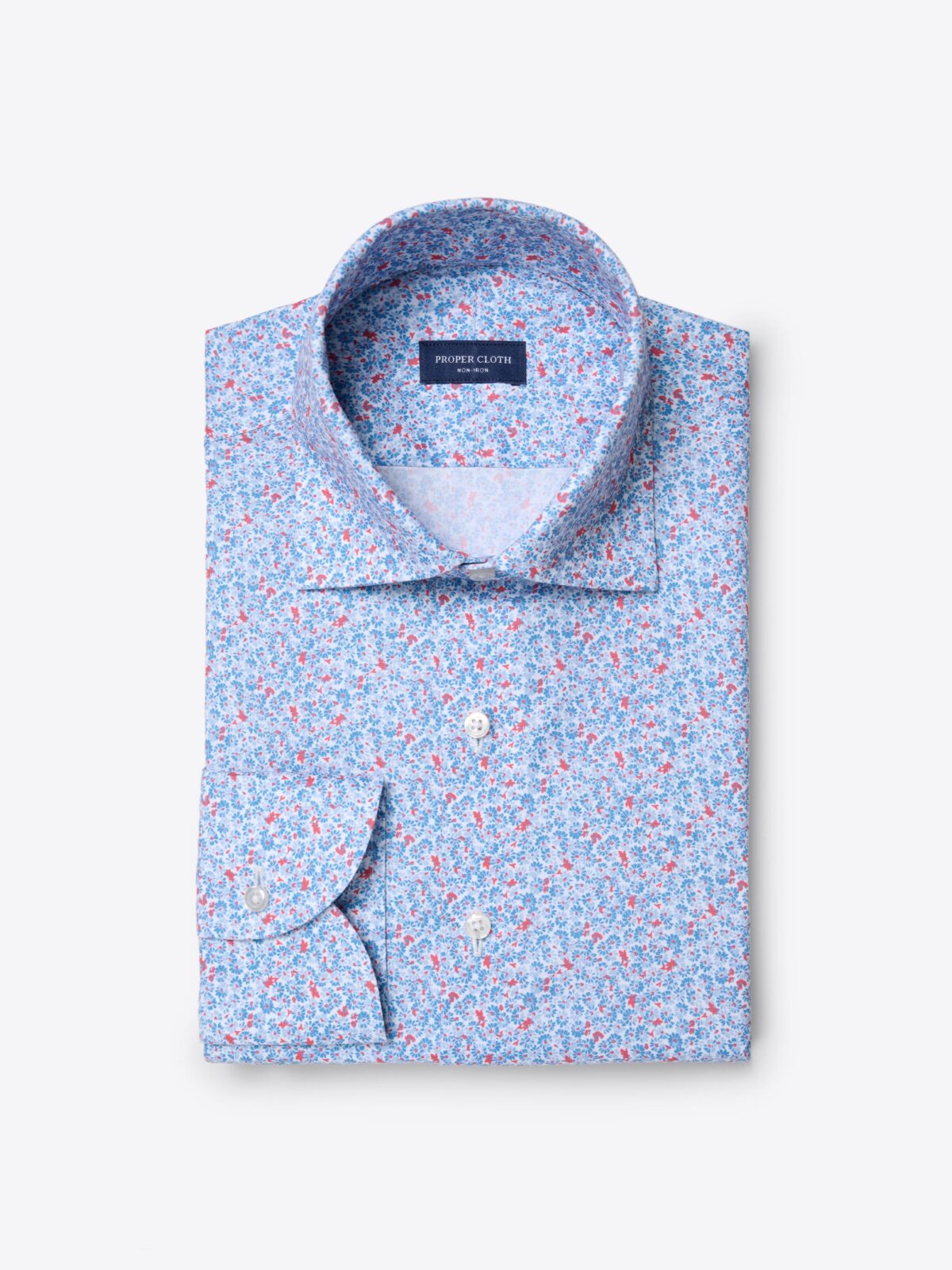 The Stretch Non-Iron Print Shirt in Blue and Persimmon Floral