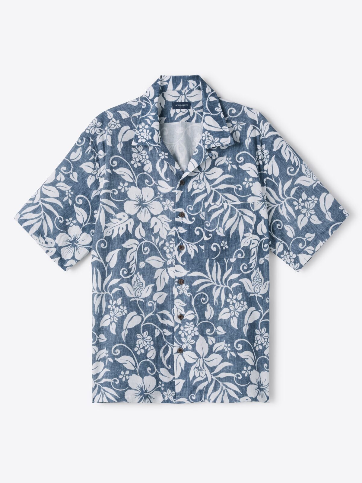 Faded Navy Linen Blend Aloha Print Shirt by Proper Cloth