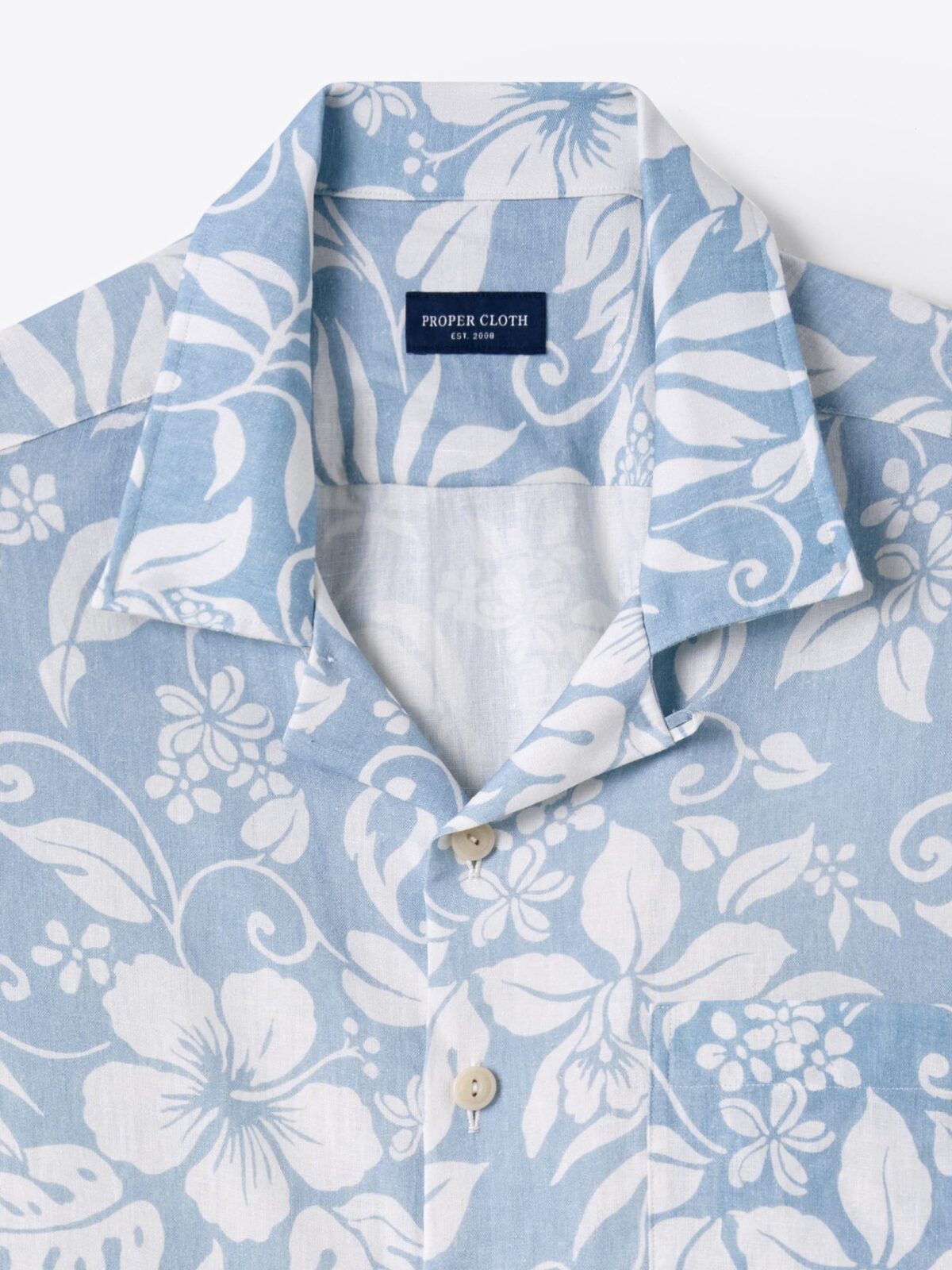 Sky Blue Linen Blend Aloha Print Shirt by Proper Cloth