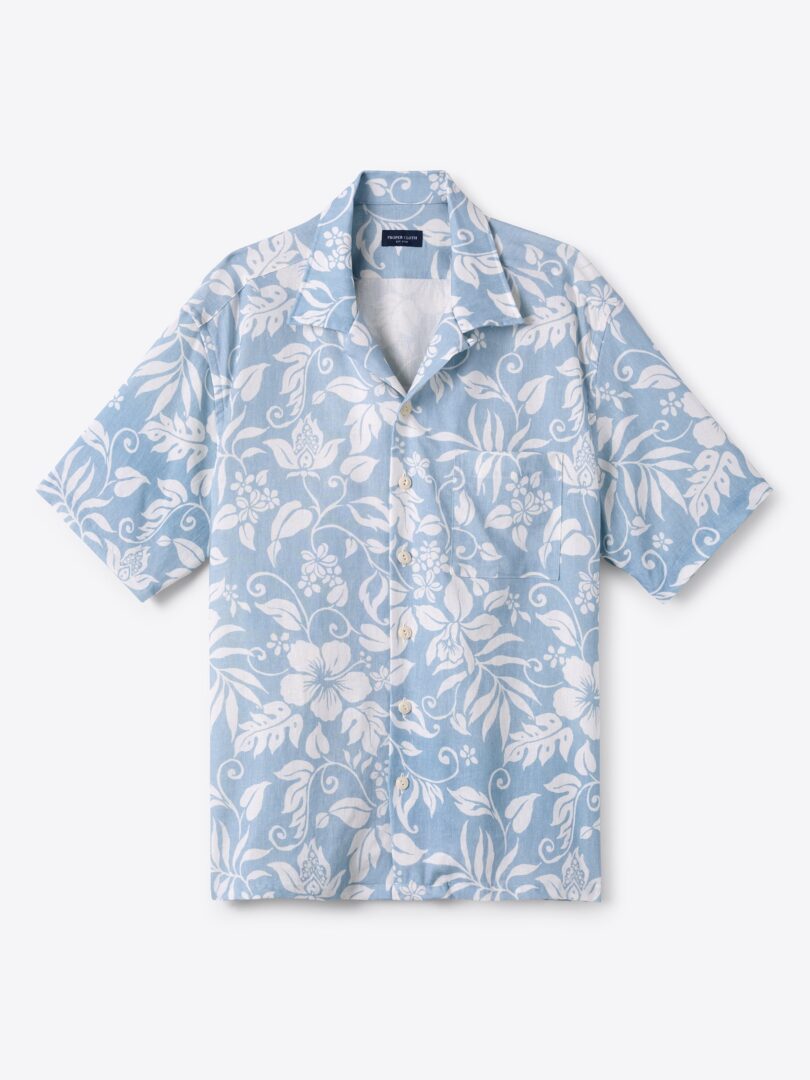Sky Blue Linen Blend Aloha Print 