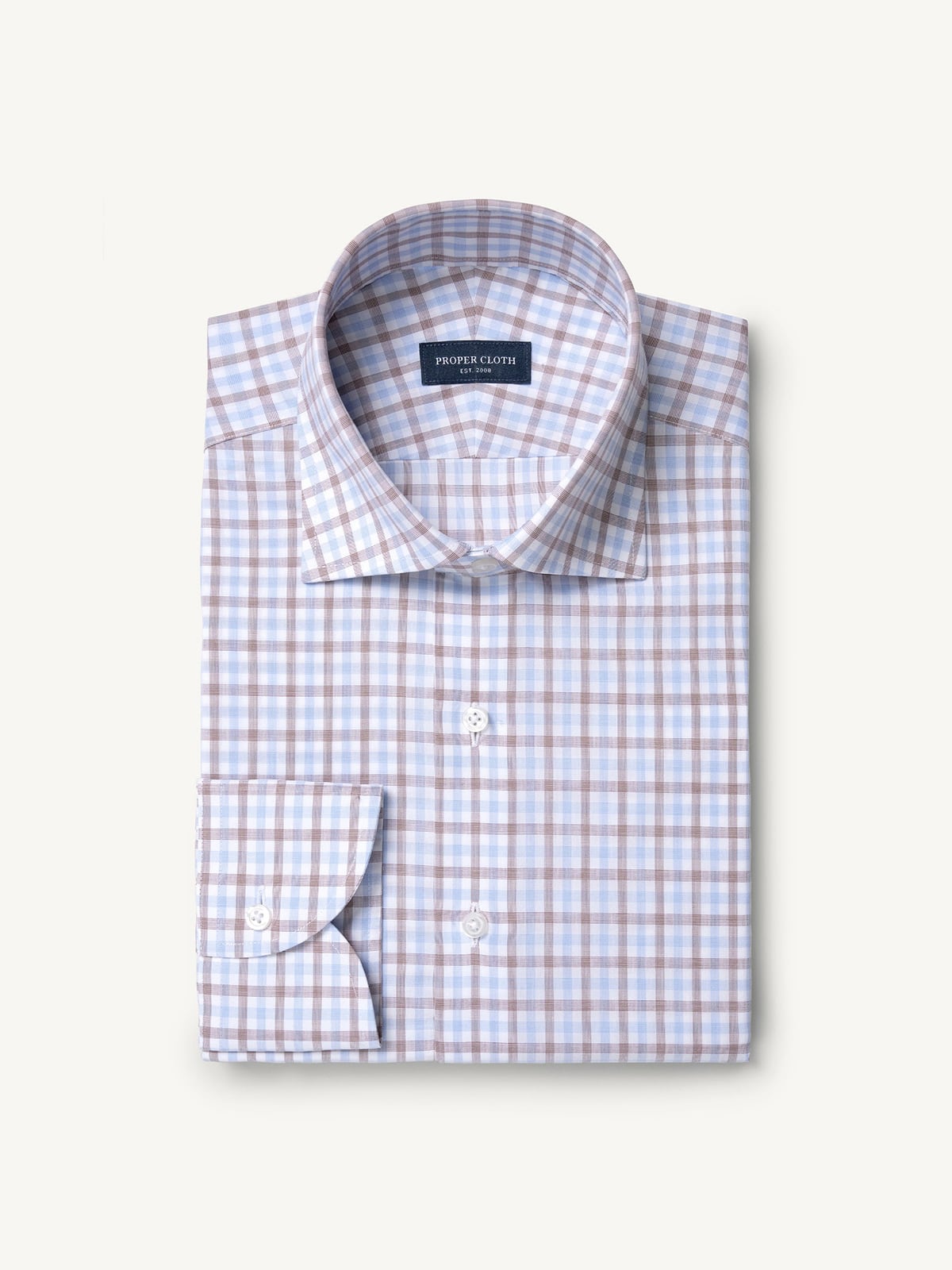 Proper Cloth Men's Irving Blue and Brown End on End Check Custom Dress Shirt - Blue, Size: 20, Big, Tall, 100% Cotton