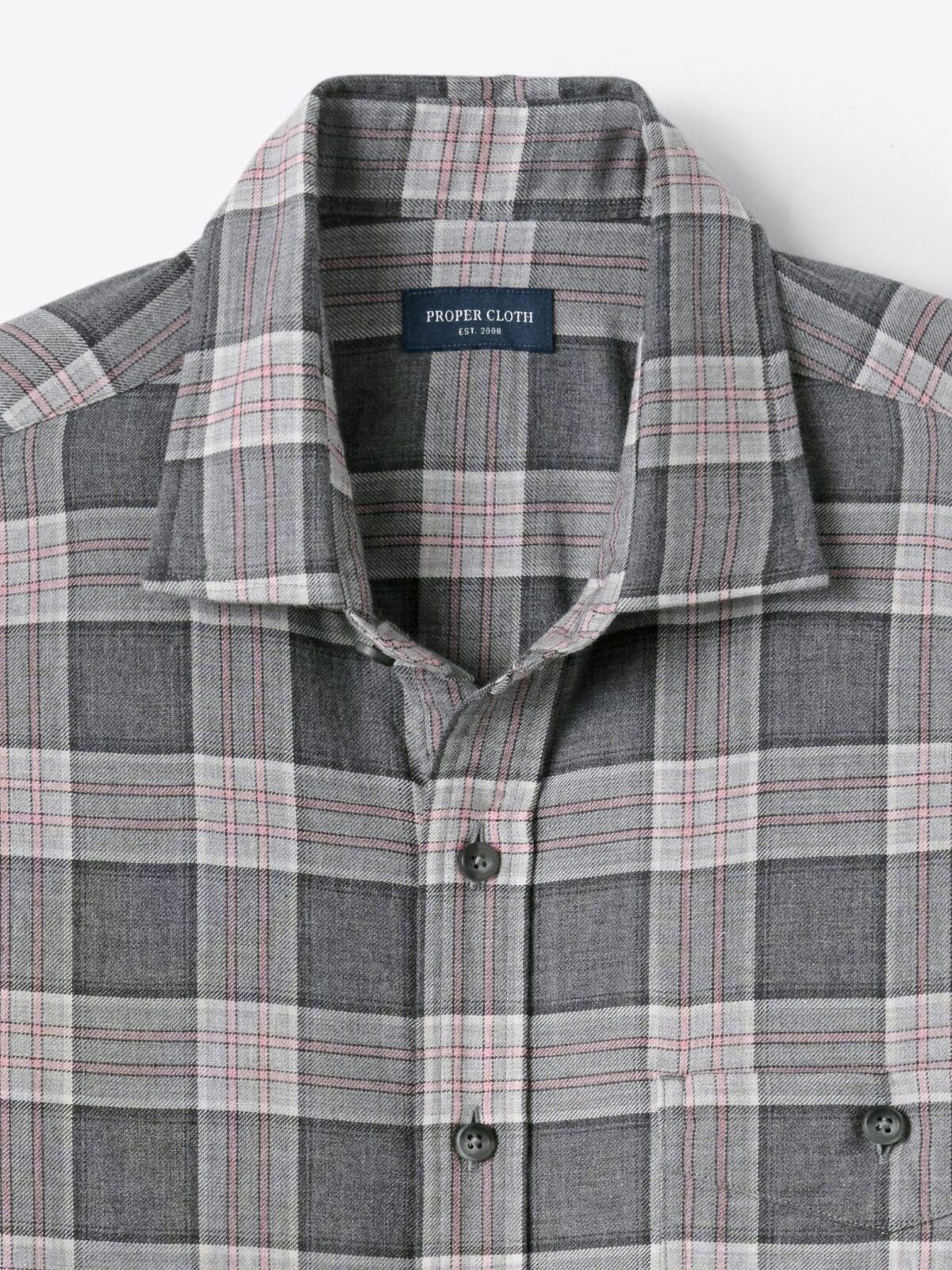 Satoyama Charcoal Grey and Rose Plaid Shirt by Proper Cloth