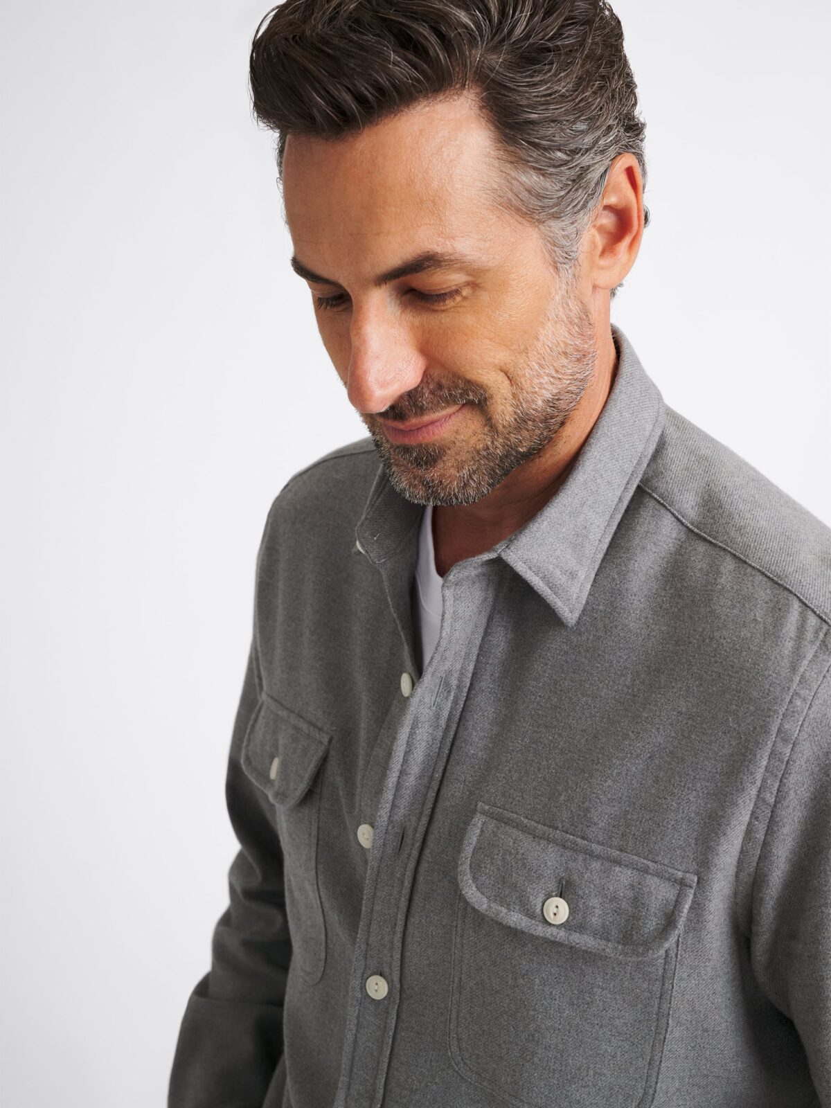 The Cotton and Cashmere Flannel Workshirt in Grey Melange
