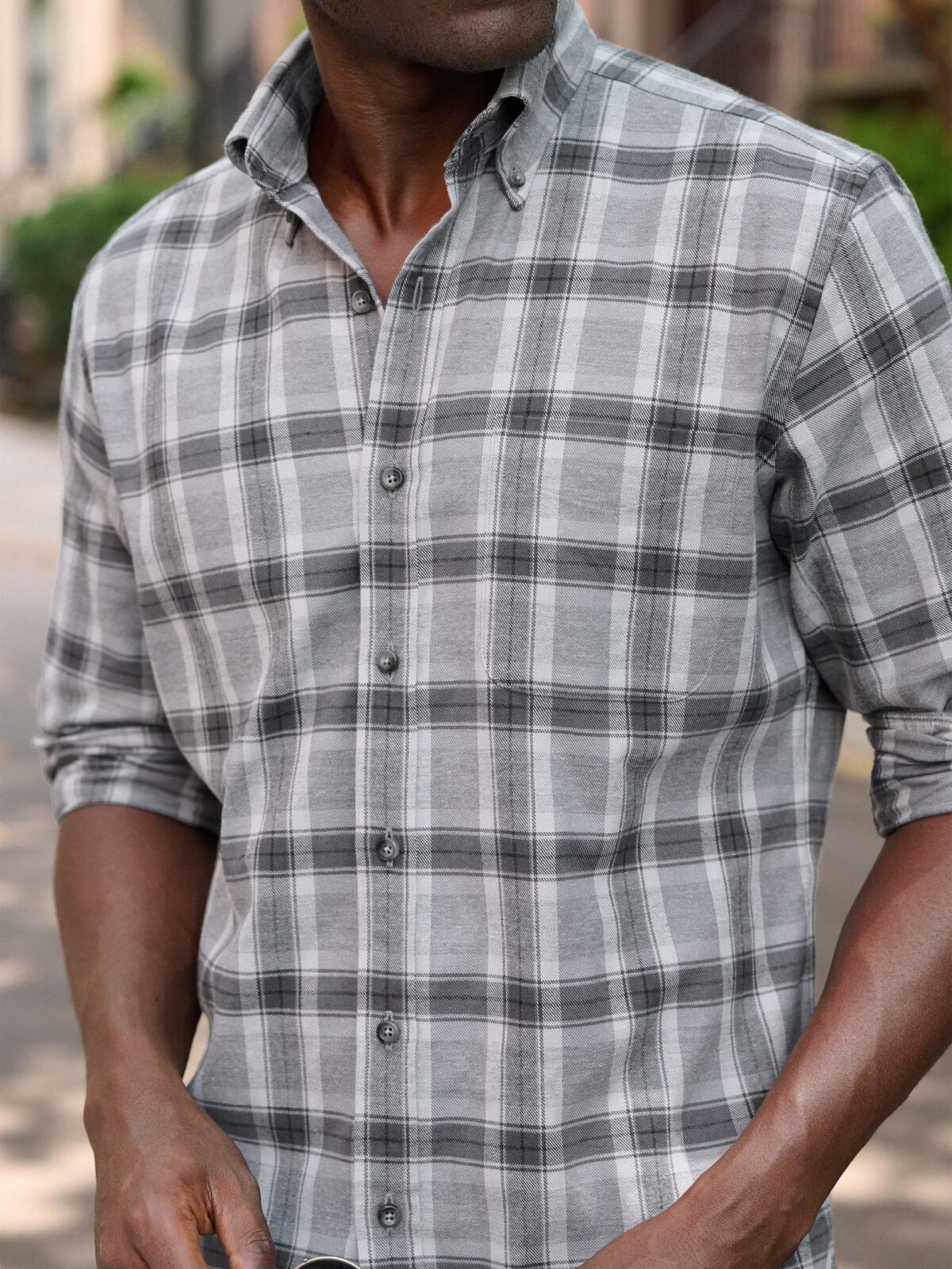 Camicia Uomo Casual In Flanella A Quadri, Grigio A Righe, Taglia L - Cromoncent - 2
