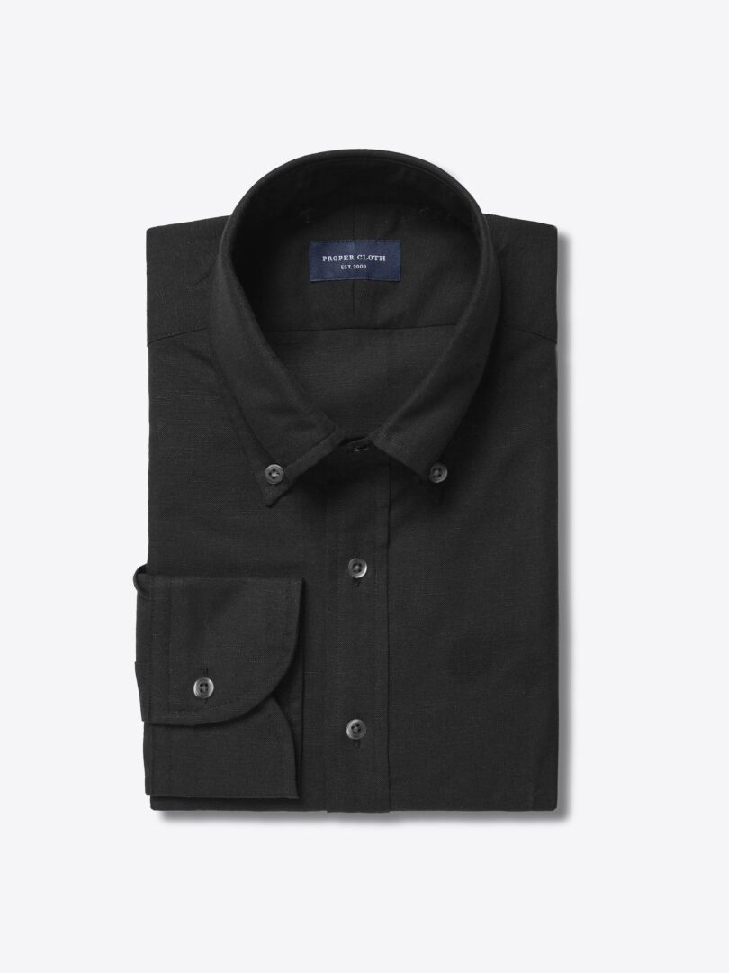 Portuguese Black Cotton Linen Blend Custom Made Shirt 