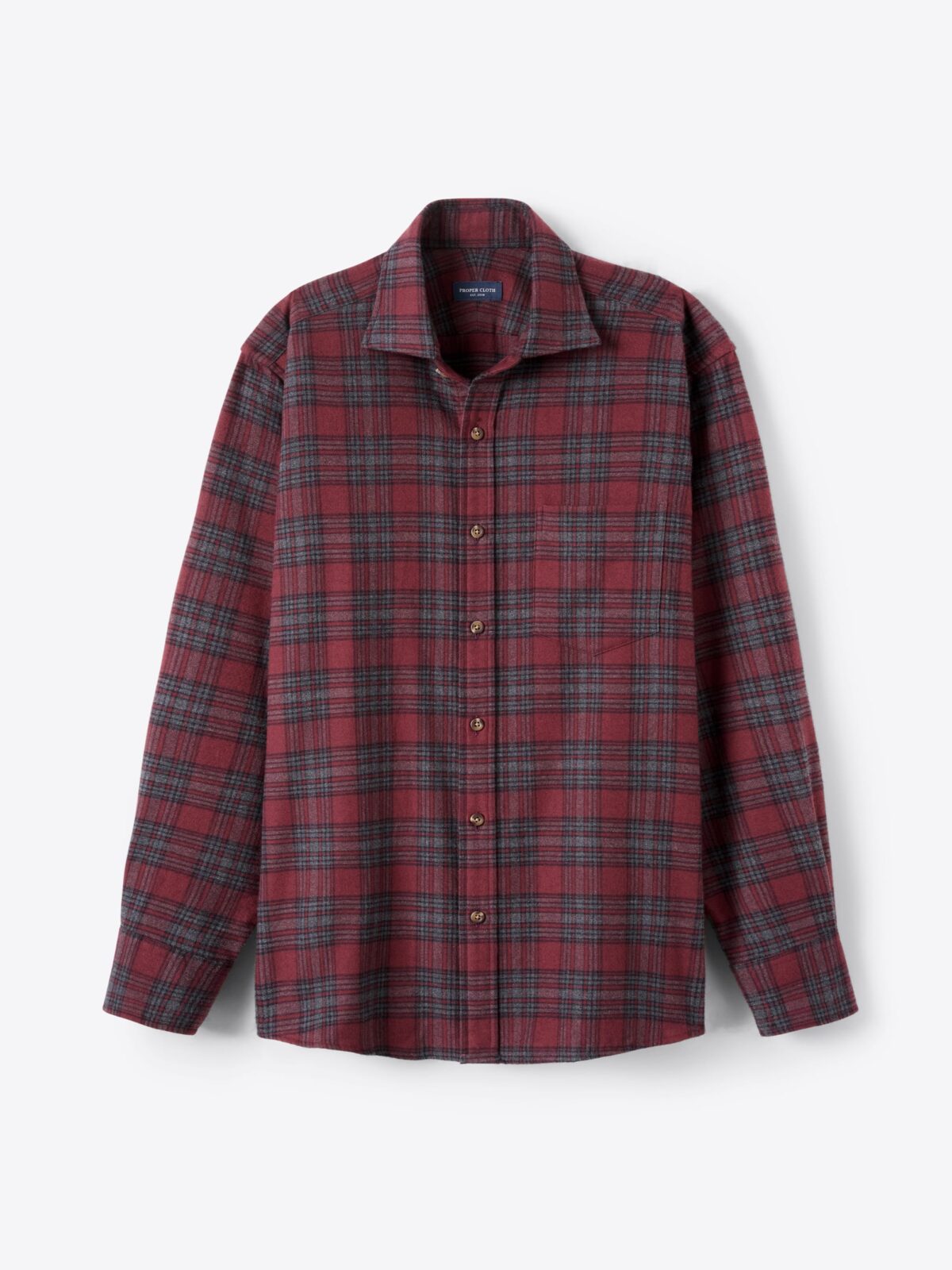 Canclini Burgundy and Grey Plaid Beacon Flannel Shirt