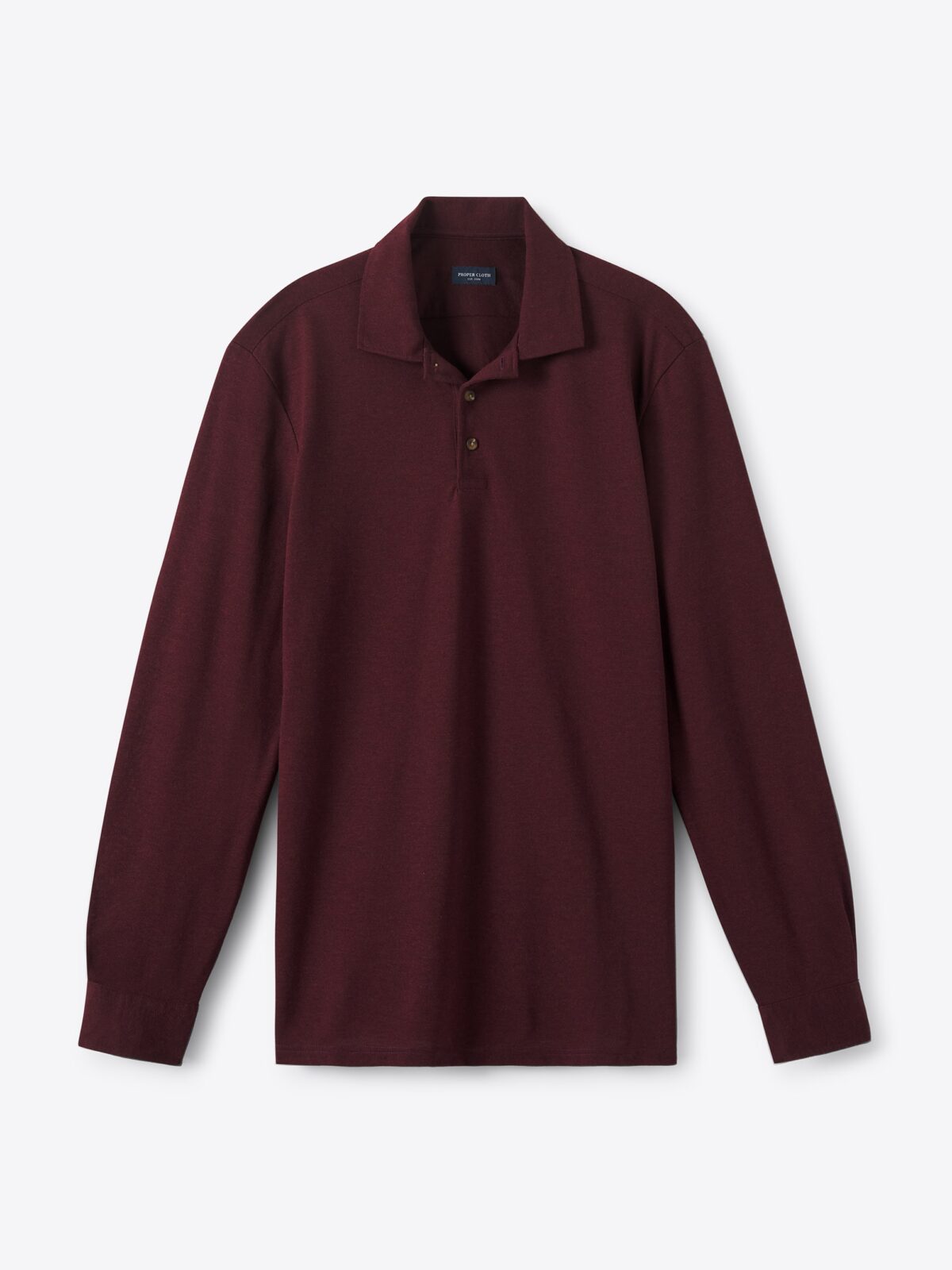 トップス John Smedley Long Sleeve Burgandy L The Italian Long Sleeve Pique Polo Shirt in Burgundy