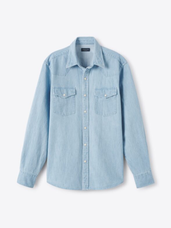 Thumb Photo of The Leadville Heavyweight Light Wash Denim Western Shirt