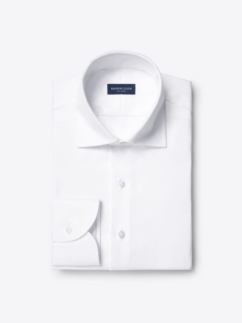 White Wrinkle-Resistant Royal Herringbone 