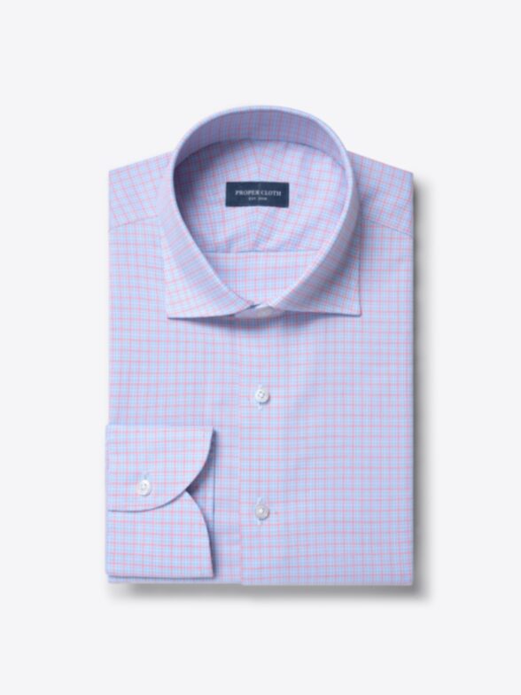 Men’s Thomas Mason Light Blue and Rose Multi Check Broadcloth Thumb