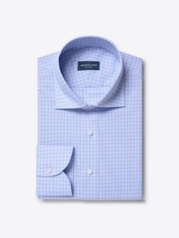 Men’s Thomas Mason Light Blue and Lavender Multi Check Broadcloth Thumb